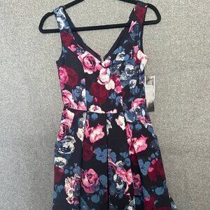 Trixxi V Neck Fit & Flare Floral Pleated Skirt Dress
